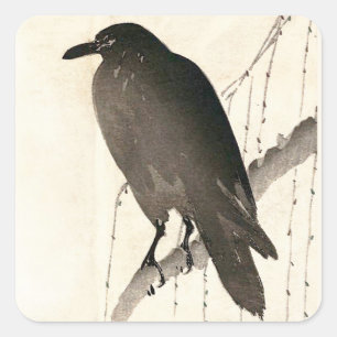 Japanese sketch of a raven square sticker
