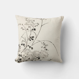 Japanese Sketched Floral Throw Pillow