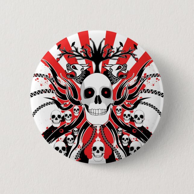 japanese  skulls 2 inch round button (Front)
