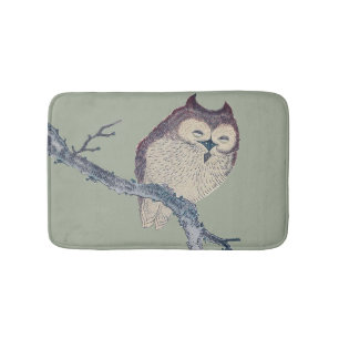 Japanese Sleeping Owl Night Artwork Bath Mat