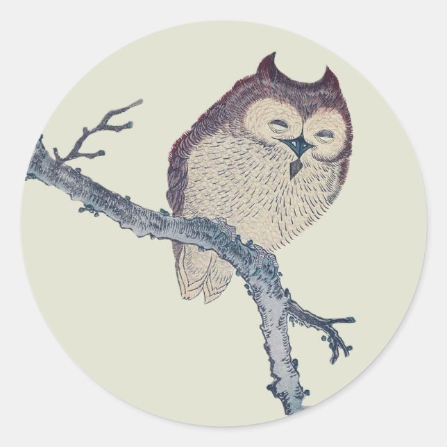Japanese Sleeping Owl Night Artwork Classic Round Sticker (Front)
