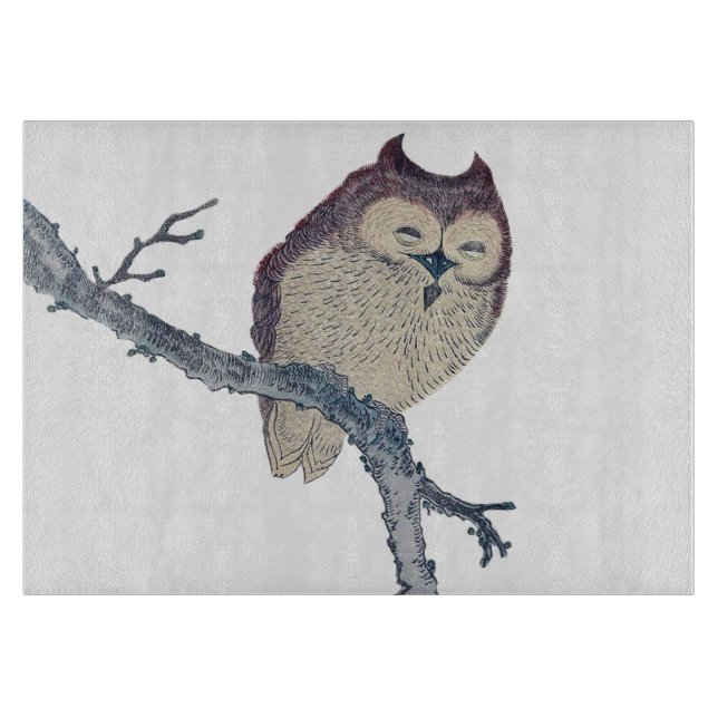 Japanese Sleeping Owl Night Artwork Cutting Board (Front)
