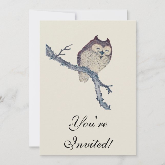 Japanese Sleeping Owl Night Artwork Invitation (Front)