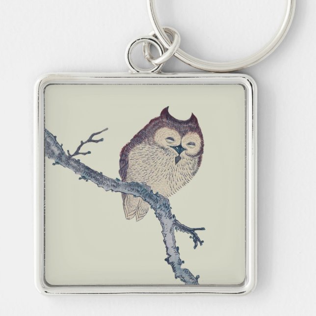 Japanese Sleeping Owl Night Artwork Keychain (Front)