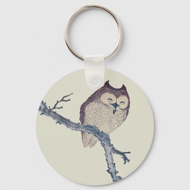 Japanese Sleeping Owl Night Artwork Keychain (Front)
