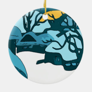 Japanese Snow Moon Print Ceramic Ornament