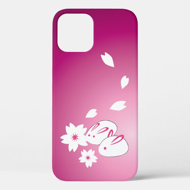 Japanese Snow Rabbits and Sakura iPhone 12 Case (Back)