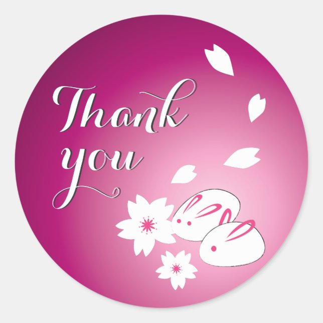 Japanese Snow Rabbits and Sakura Thank You Classic Classic Round Sticker (Front)