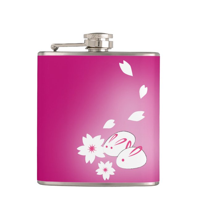 Japanese Snow Rabbits & Sakura Hip Flask (Front)