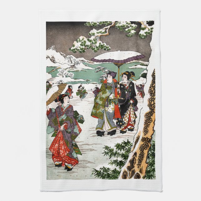 Japanese Snowscape Kitchen Towel (Vertical)