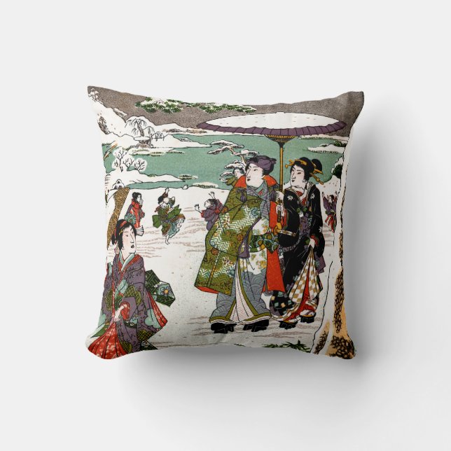 Japanese Snowscape Throw Pillow (Front)
