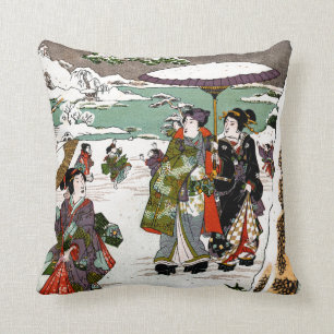 Japanese Snowscape Throw Pillow