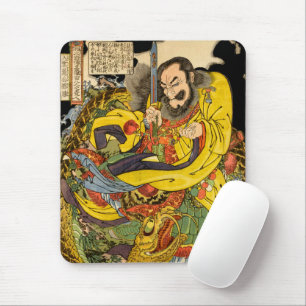Japanese sorcerer evoking a storm-dragon mouse pad