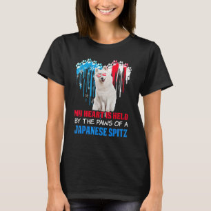 Japanese Spitz Dog Heart 4th of July Dog USA Flag T-Shirt