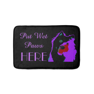 Japanese Spitz Dog Paws Black & Purple Funny  Bath Mat