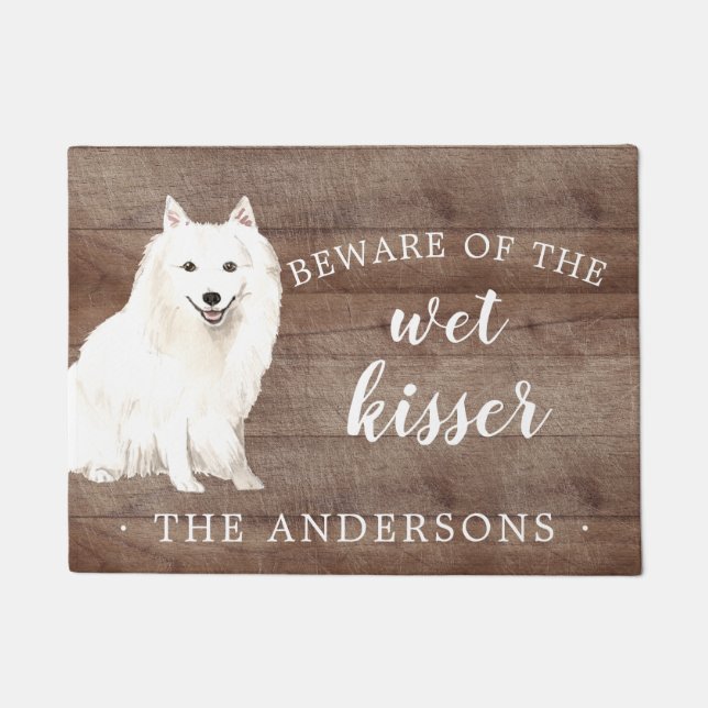 Japanese Spitz Dog Personalized Door Mat (Front)