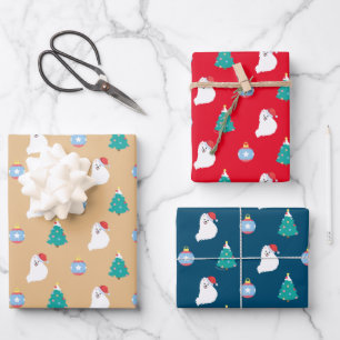 Japanese Spitz Dog's Cute Christmas Wrapping Paper Sheet