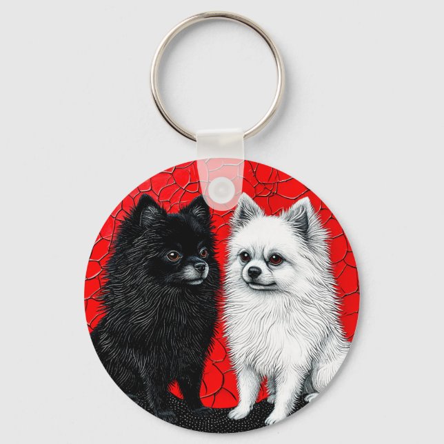 Japanese spitz dogs keychain (Front)