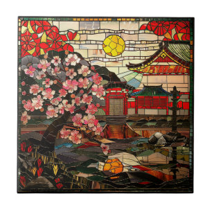 Japanese Stained Glass Art Ceramic Tile