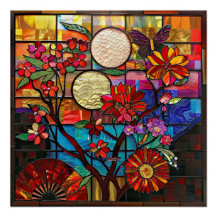 Japanese Stained Glass Art Glossy Poster