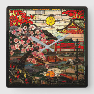 Japanese Stained Glass Art Wall Clock