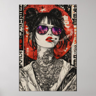 Japanese Street Art Poster, Urban Girl Portrait Poster
