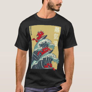 Japanese Style Big Wave Surfing Dragons  T-Shirt