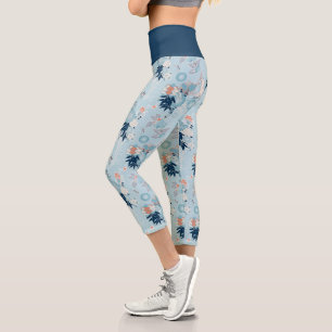 Japanese Style Bird Pattern Capri Leggings