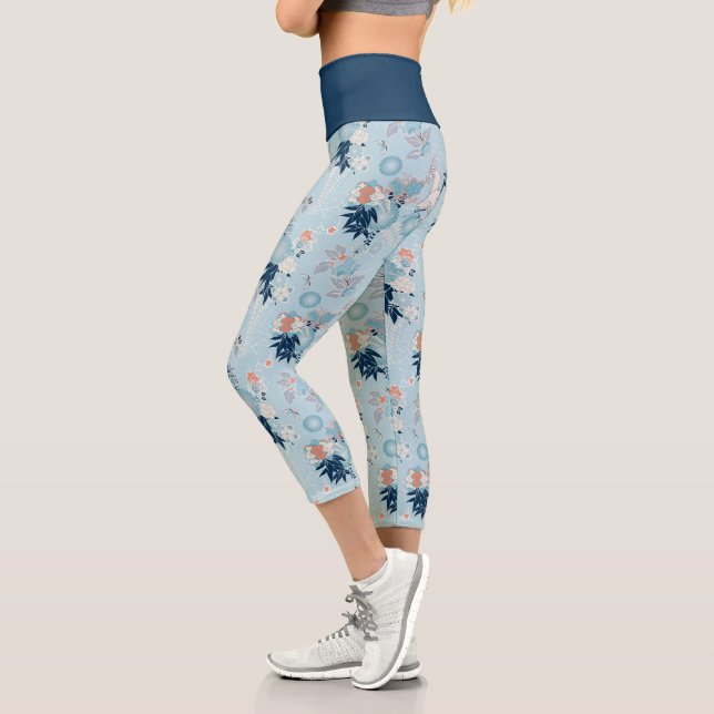 Japanese Style Bird Pattern Capri Leggings (Left)