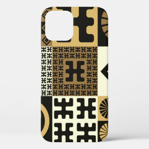 Japanese style, black gold seamless patterns. iPhone 12 case