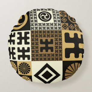 Japanese style, black gold seamless patterns. round pillow