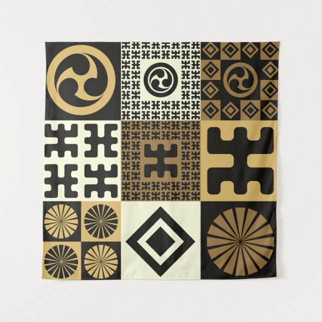 Japanese style, black gold seamless patterns. tapestry (Front)