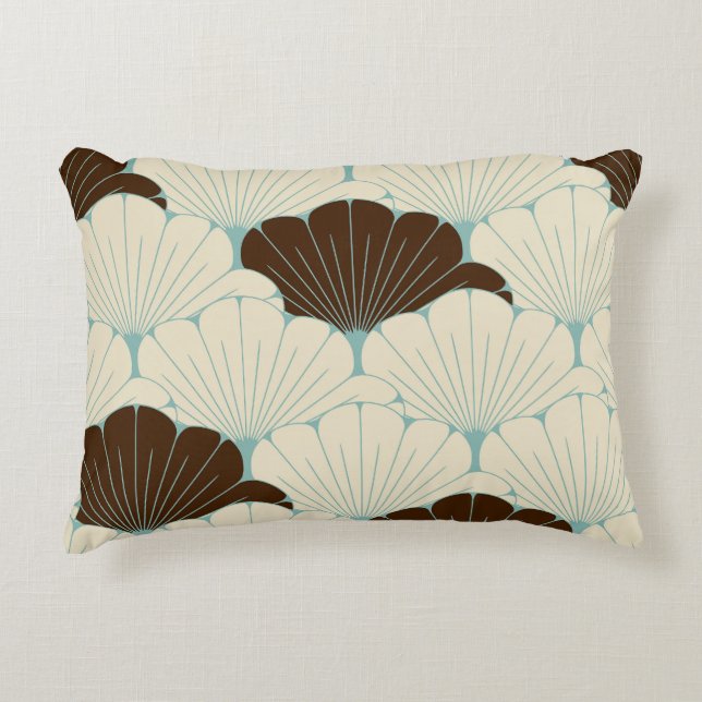 Japanese Style Blue Foliage Tile Accent Pillow (Front)