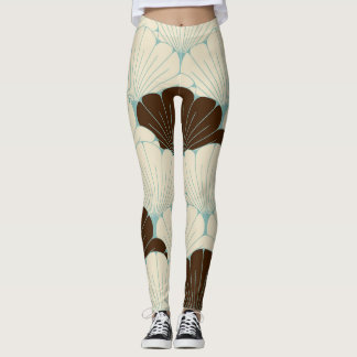 Japanese Style Blue Foliage Tile Leggings