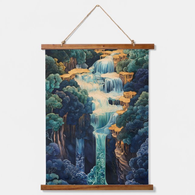 Japanese Style Cascading Waterfall Hanging Tapestry (Front)