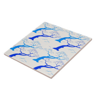 Japanese style cherry tree pattern in blue tile