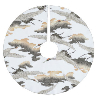 Japanese style crane: elegant design. brushed polyester tree skirt