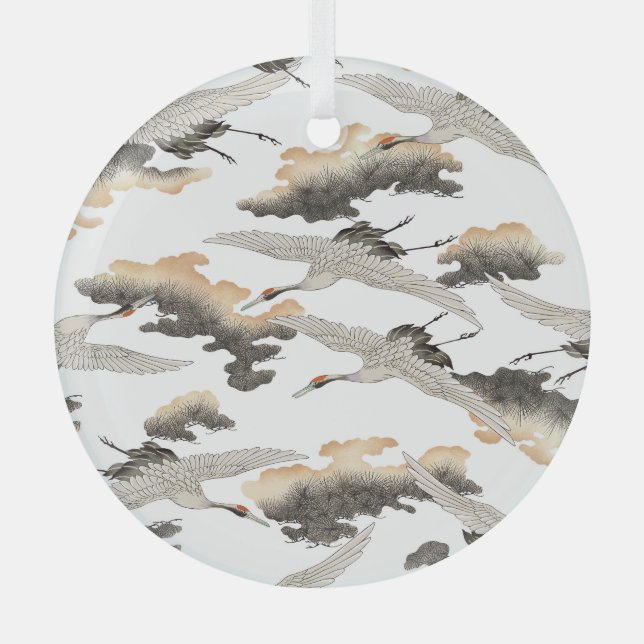 Japanese style crane: elegant design. glass ornament (Front)