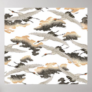 Japanese style crane: elegant design. poster