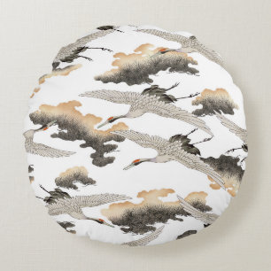 Japanese style crane: elegant design. round pillow