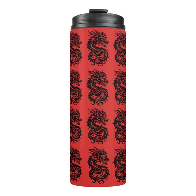 Japanese-Style Dragon Pattern Design Thermal Tumbler (Front)