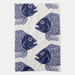 Japanese Style Fish Heads & Waves Kitchen Towel