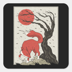 Japanese Style Fox Square Sticker