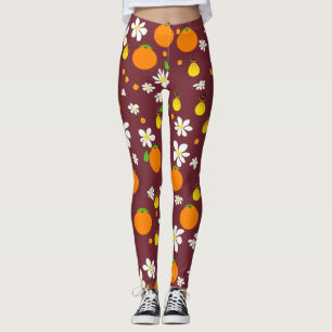 Japanese Style Oranges and Orange Blossom Pattern Leggings