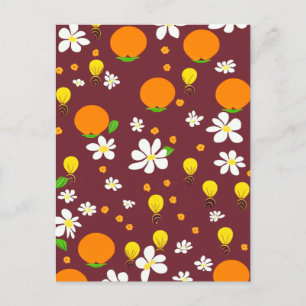 Japanese Style Oranges and Orange Blossom Pattern  Postcard