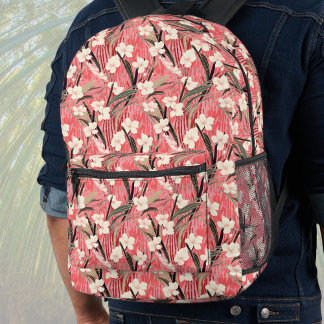 Japanese Style Pale Orange Floral Bamboo Backpackl Printed Backpack