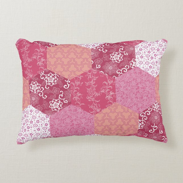 Japanese Style Patchwork Pattern Design Accent Pillow (Front)