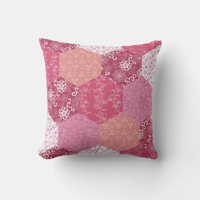 Japanese Style Patchwork Pattern Design Throw Pillow (Front)