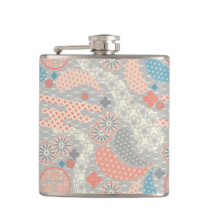 Japanese style pattern. Illustration. Hip Flask