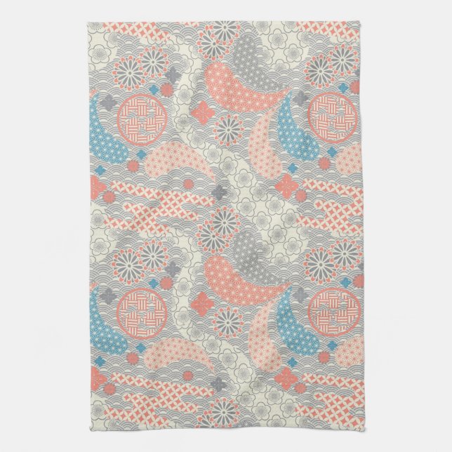 Japanese style pattern. Illustration. Kitchen Towel (Vertical)